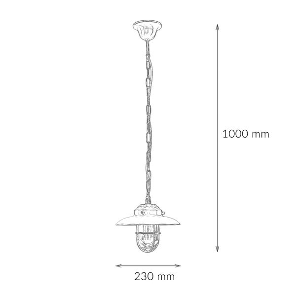 Technische Zeichnung einer Hängeleuchte mit den Maßen 1000 mm Höhe und 230 mm Durchmesser.