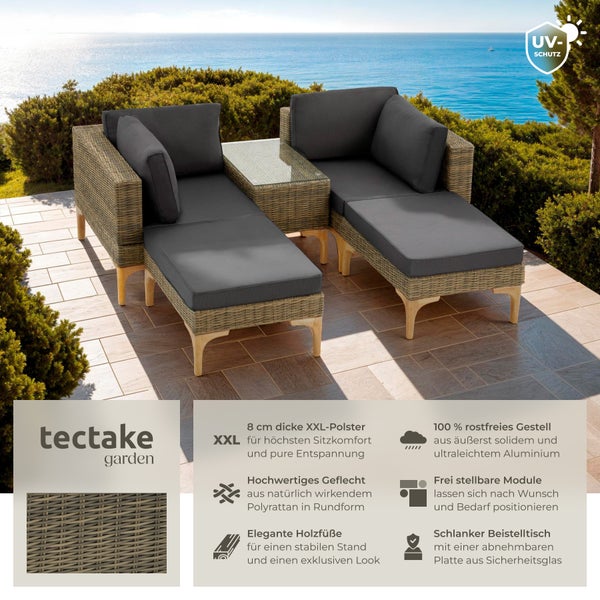 Rattan Lounge tectake Bellaria mit Sicherheitsglasplatte mit Aluminiumgestell natur