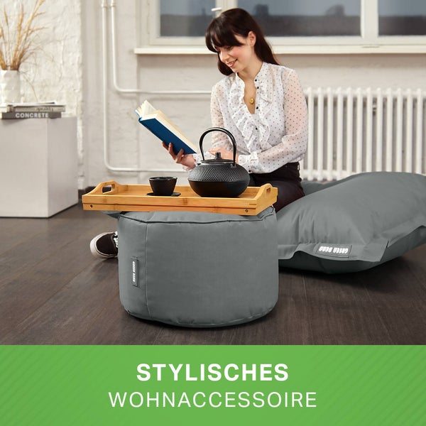 Green Bean Sitzsack-Hocker 45x25cm mit EPS-Perlen Füllung - Fußhocker Fußkissen Sitz-Pouf für Sitzsäcke - Bodenkissen für Kinder und Erwachsene - Fußablage Sitzkissen Sitzhocker Grau