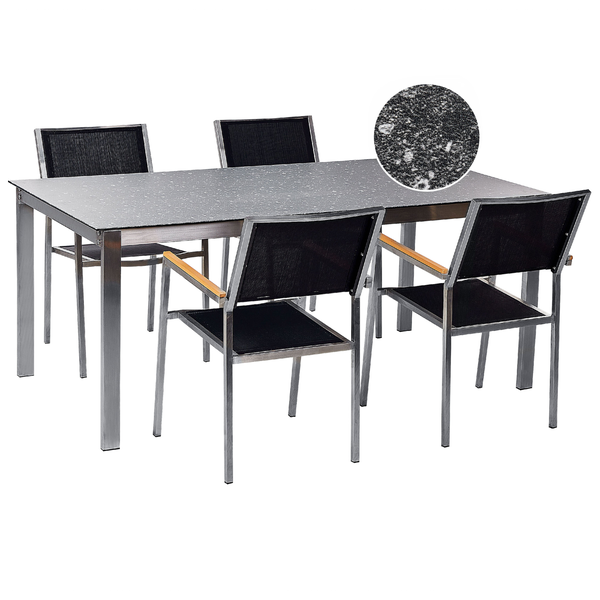 Gartenmöbel Set 4-Sitzer COSOLETO/GROSSETO Sicherheitsglas Granit Optik Schwarz