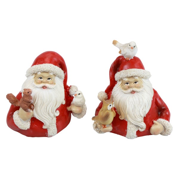 Zwei Weihnachtsmannfiguren mit Tierfiguren