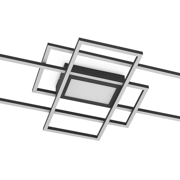 Moderne LED-Deckenleuchte mit ineinandergreifenden schwarzen rechteckigen Rahmen.
