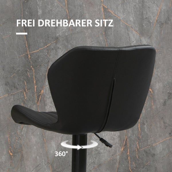 HOMCOM 2er-Set Barhocker 360° drehbare Barstühle höhenverstellbar Bistrohocker mit Rückenlehne Drehstühle für Bartheke Küche und Esszimmer modernes Design Kunstleder Schwarz 48,5 x 55,5 x 90-110 cm