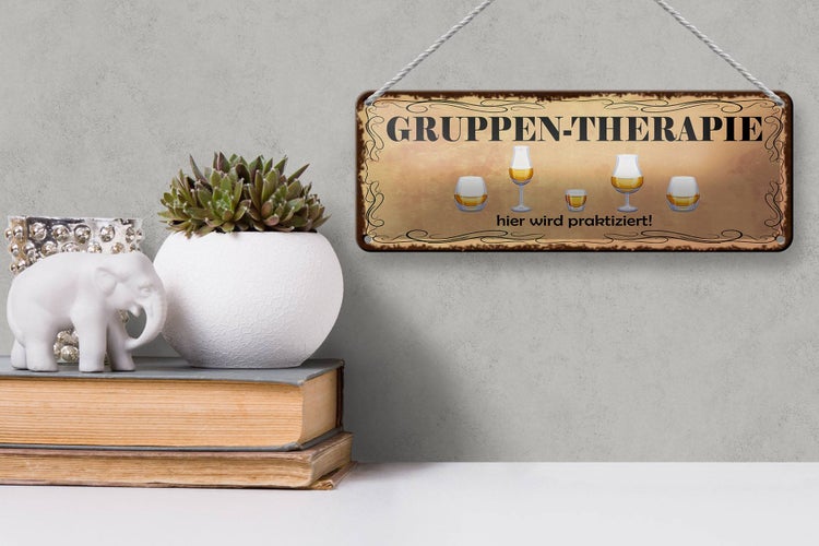 Blechschild Spruch 27x10cm Bier Gruppen Therapie hier wird Dekoration