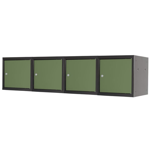 PROREGAL Mega Deal | 4x Schließfachwürfel Blocky mit Zylinderschloss + 2 Schlüssel | HxBxT 40x40x40cm | Anthrazit/Resedagrün | Tresor, Schließfach
