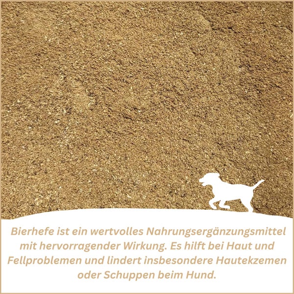 Bierhefe für Hunde, feines Pulver als Nahrungsergänzungsmittel zur Unterstützung von Haut und Fell.