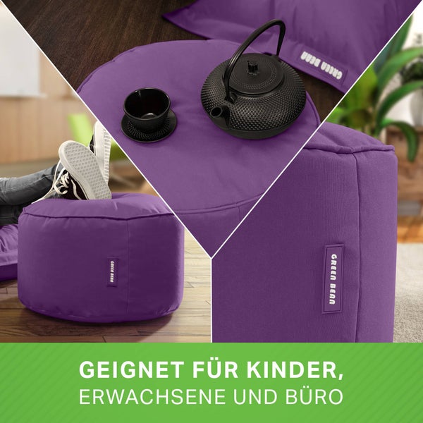 Green Bean Sitzsack-Hocker 45x25cm mit EPS-Perlen Füllung - Fußhocker Fußkissen Sitz-Pouf für Sitzsäcke - Bodenkissen für Kinder und Erwachsene - Fußablage Sitzkissen Sitzhocker Lila