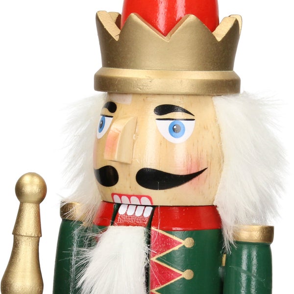 ECD Germany Nussknacker Figur Soldat 25cm rote Krone, Zepter, aus Holz, Unikat, handbemalt, Weihnachten Holzfigur König Puppet Marionette Ornament Traditioneller Nussbrecher Weihnachtsdeko Deko Statue