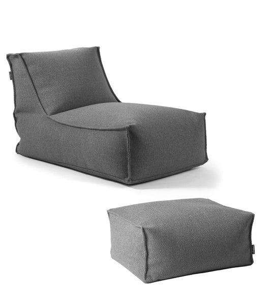 mokebo Sitzsack mit Hocker für Kinder und Erwachsene 'Der Sundowner', Bean Bag nachhaltig aus Recyclingstoff mit EPS-Perlen Füllung in Grau