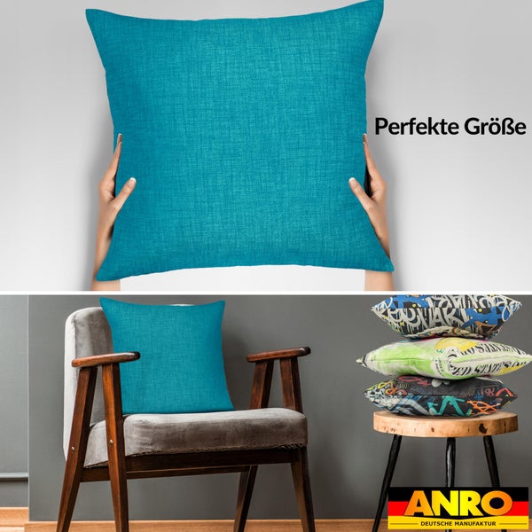 Kissenhülle Leinenoptik 40x40cm mit Füllung Türkis