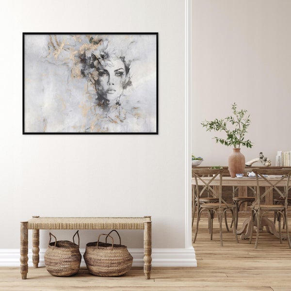 Detailansicht eines Leinwandbildes mit schwarzem Rahmen und abstrakten Farbverläufen