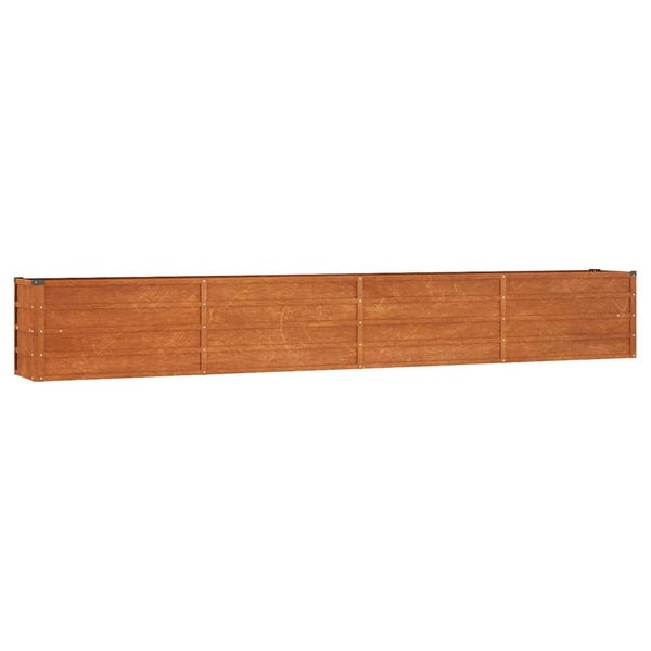 Langes Hochbeet aus Holz in rechteckiger Form mit horizontalen Lamellen für den Garten.