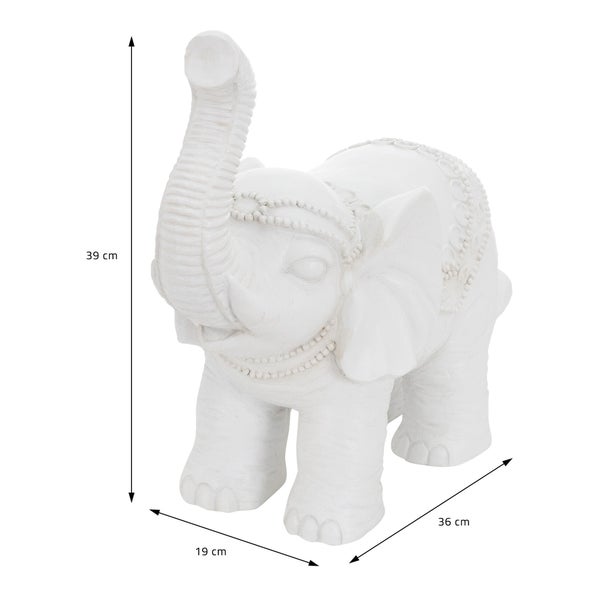 ML-Design Deko Figur Elefant Weiß 36x19x39 cm, Orientalische Finish, witterungsbeständig, für Innen & Außen, Glückselefant Statue als Geschenk, Feng Shui Skulptur, Reichtum Figur, Gartendeko Raumdeko