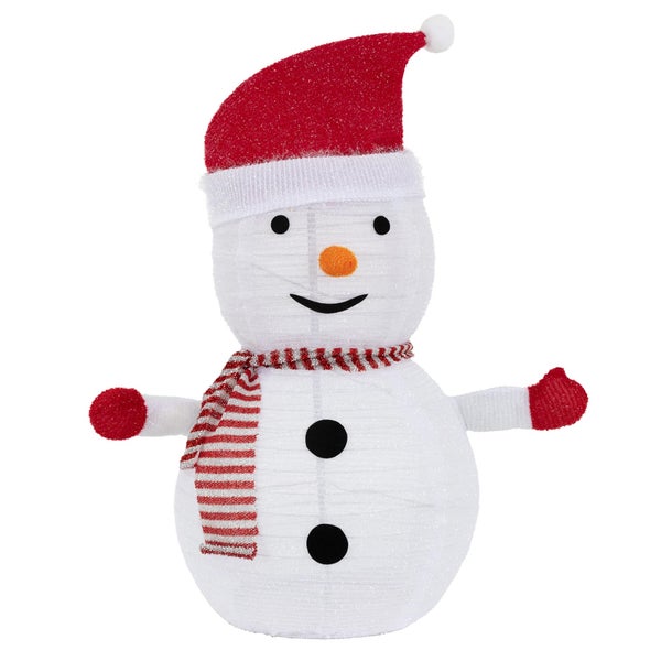 ECD Germany LED Weihnachten Schneemann mit Mütze, Schal & Handschuhe, 68cm hoch, Gartenfigur mit 30 warmweißen LED, Timer, batteriebetrieben, Innen-Außen, faltbar, Weihnachtsbeleuchtung Weihnachtsdeko