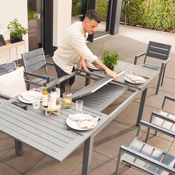 Home Deluxe - Gartentisch ausziehbar - CASA - Gestell und Tischplatte Aluminium, ca. 160 (240) x 100 x 74 cm - inkl. Zubehör I Gartenmöbel Ausziehtisch Balkonset