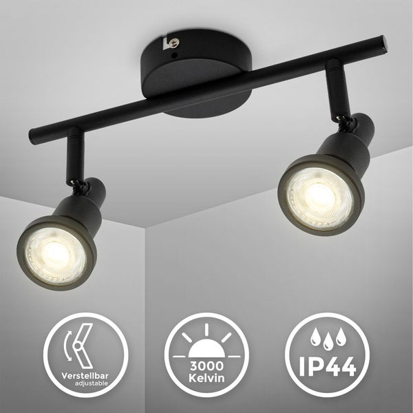 Deckenleuchte Bad LED Decken-Strahler Spot 2x GU10 Schwarz Badezimmer-Lampe IP44