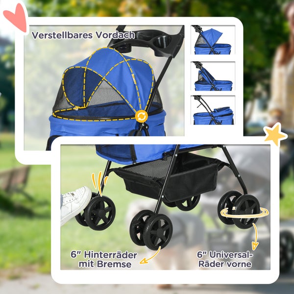 PawHut Hundewagen, 67L x 45B x 96H cm, Stahl, Oxford-Gewebe, Blau