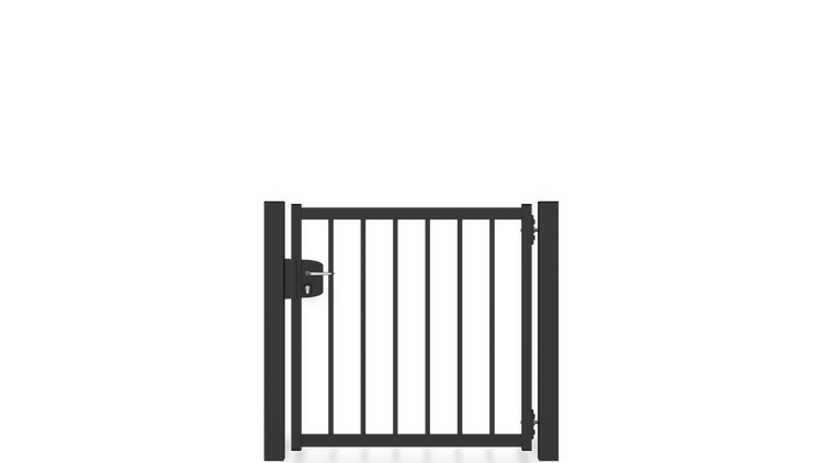 Gartentor ZAUNGURU BASIC-Linie Bremen aus Metall, Höhe: 103cm, Breite: 150cm, 1-flügelig inkl. Pfosten, Schloss und Zubehör, Feuerverzinkt und zusätzlich in RAL 7016 Anthrazitgrau pulverbeschichtet