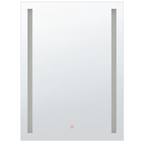 Abmessungen eines Spiegels: 70 Zentimeter breit, 90 Zentimeter hoch, Beleuchtungselemente sind 4 Zentimeter breit