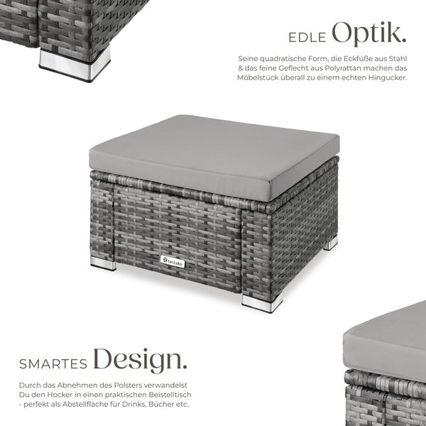 Rattan Sitzhocker tectake Bitonto 53 x 53 x 26 cm widerstandsfähig grau