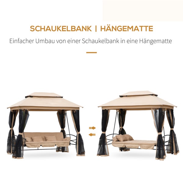 Outsunny Hollywoodschaukel Gartenschaukel Schaukel mit Seitenwänden 3-Sitzer Beige 256 x 172 x 248 cm
