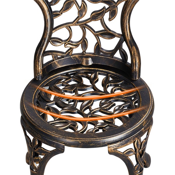 Detailaufnahme eines Gartenstuhls mit Blattmuster