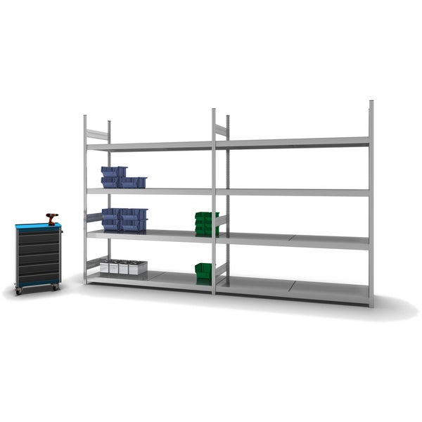 PROREGAL Weitspannregal Stecksystem T-Profil Grundregal HxBxT 250x200x60 cm 4 Ebenen Stahlplatten Fachboden Fachlast 350 kg Verzinkt