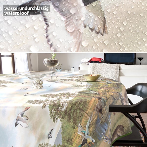 Wasserdichte Tischdecke mit Entenmotiv auf einem Tisch