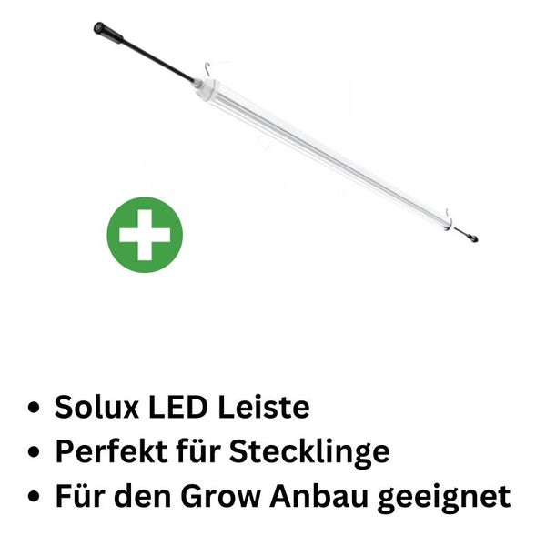 Solux LED Wuchsleuchte 2x10W 120 cm – IP65 Pflanzenlampe für Stecklinge & Mutterpflanzen – inkl. Halterung & Kabel, kompakt, wasserfest & erweiterbar (Daisy-Chain)
