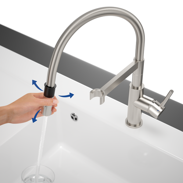Villeroy & Boch Küchenarmatur Steel Expert Compact, Hochdruck-Armatur, Umschaltfunktion, wassersparend, Edelstahl massiv