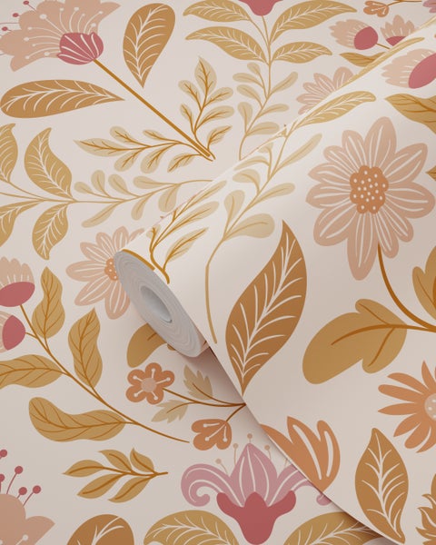 Tapetenrolle mit Blumen- und Blättermuster