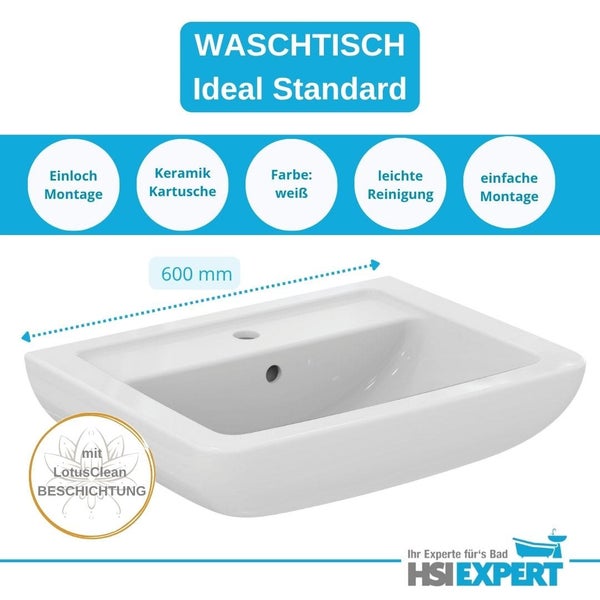 Ideal Standard Waschtisch mit LotusClean Beschichtung und einer Breite von 600 Millimeter