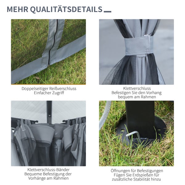 Outsunny Pavillon, 3 x 3m Gartenpavillon, 300L x 300B x 265H cm, PC, Alu, Dunkelgrau