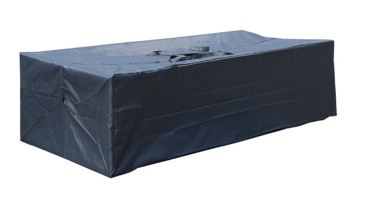 Rechteckige dunkelblaue Tragetasche für Gartenauflagen aus robustem Material mit Reißverschluss und Tragegriffen.