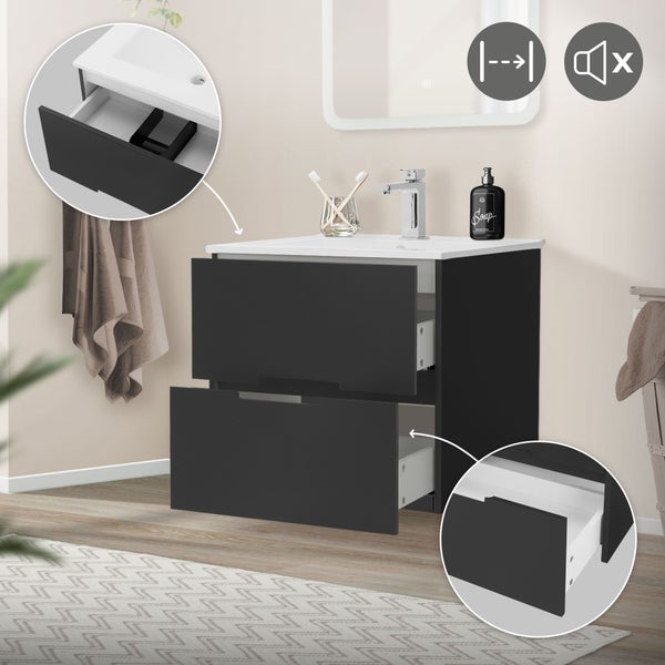 ML-Design Badmöbel-Set 2-teilig, Unterschrank 59x45x54 cm, MDF, Grau, Waschbecken 61cm, Keramik, Weiß, modern, Waschtisch, Badezimmermöbel, Badezimmer Möbel, Badset, Badmöbel, viel Stauraum