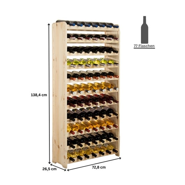 PROREGAL Weinregal Pinotwine C HxBxT 138,4 x 72,8 x 26,5 cm 77 Flaschen Massives Kiefernholz Natur Unbehandelt