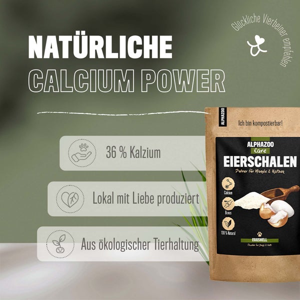 ALPHAZOO Eierschalenpulver 250g für Hunde und Katzen I Calcium aus Eierschalen
