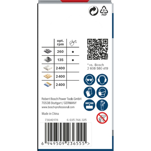 Informationen zur optimalen Drehzahl und Sicherheitsvorkehrungen auf der Produktverpackung