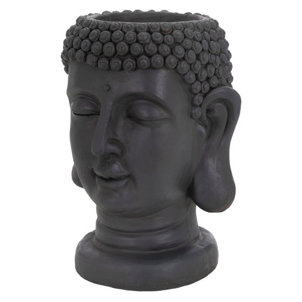 ML-Design Pflanztopf Buddha Figur Kopf 19x20x34 cm, Anthrazit, Harz, Innen- und Außenstatue, massiv, Groß Büste Skulptur, Pflanzgefäß Blumentopf Übertopf Gesicht Pflanzer Gartendeko Pflanzen Vase Urne