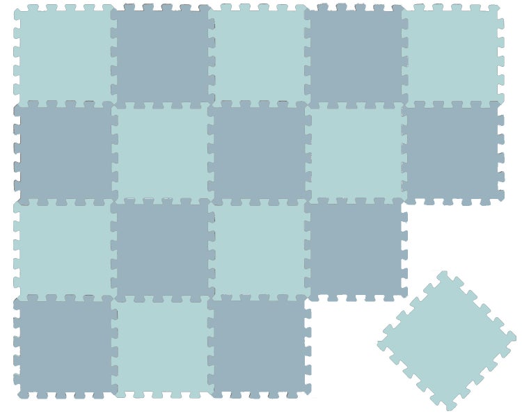 Set aus quadratischen Schaumstoff Puzzlematten mit Stecksystem für Kinderzimmer oder Spielbereiche