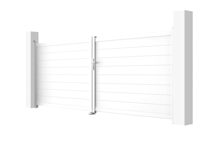 Gartentor mit horizontalen Lamellen und Pfosten