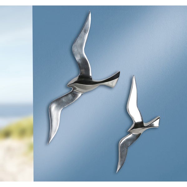 Wandobjekt GILDE FLYING BIRDS Wanddeko silber Höhe 34cm Aluminium