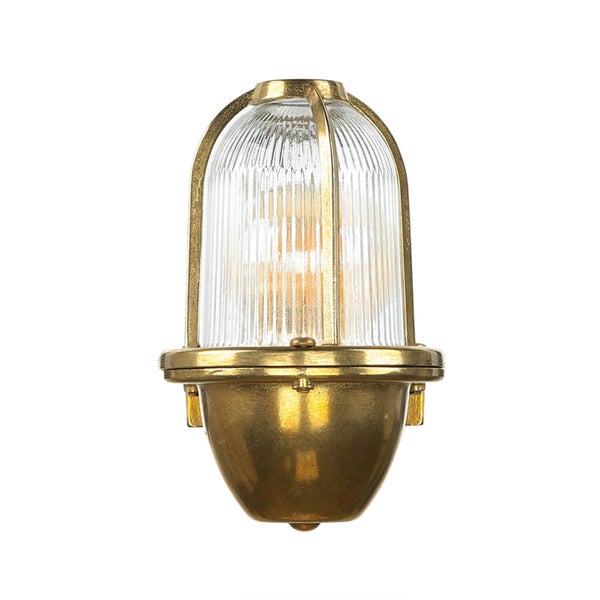 Messingfarbene Wandleuchte mit klarem, geriffeltem Glas