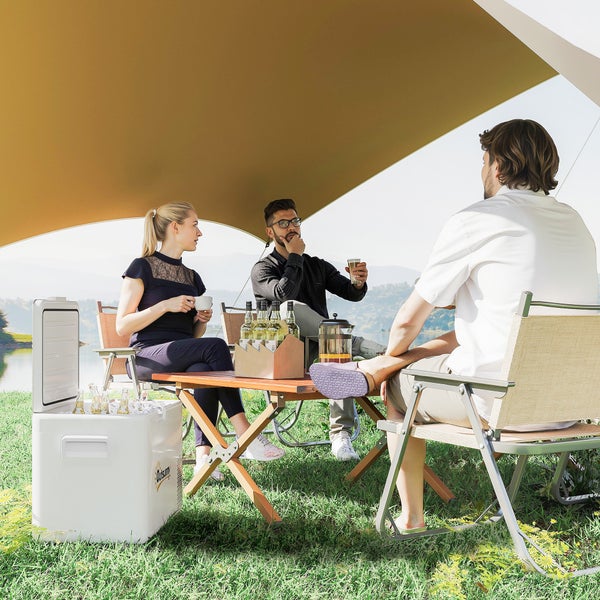 Outsunny 22 Liter Kompressor Kühlbox elektrische Kühlbox mit LED ECO-Modus Anschluss Kühlhaltefunktion leise Gefrierbox Thermobox Mini Kühlschrank 12/220 Volt für Auto Steckdose Camping Cremeweiß