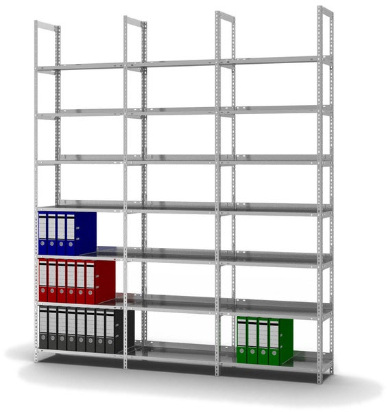 PROREGAL Aktenregal Schraubsystem Grundregal HxBxT 255 x 75 x 30 cm 7 Ebenen Fachlast 60 kg Ohne Deckboden Einseitig Nutzbar Verzinkt