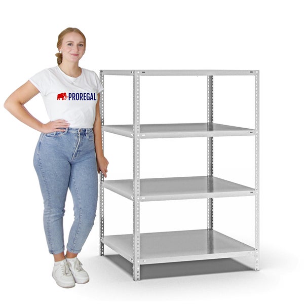 PROREGAL Fachbodenregal Schraubsystem Medium-Duty Grundregal HxBxT 150 x 100 x 80 cm 4 Ebenen Fachlast 200 kg Beidseitig Nutzbar Lichtgrau