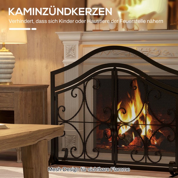 HOMCOM Kaminschutzgitter, Kamingitter mit magnetischen Türen, Ofenschutzgitter, Funkenschutzgitter für Wohnzimmer, Stahl, 105 x 80,5 cm, Schwarz