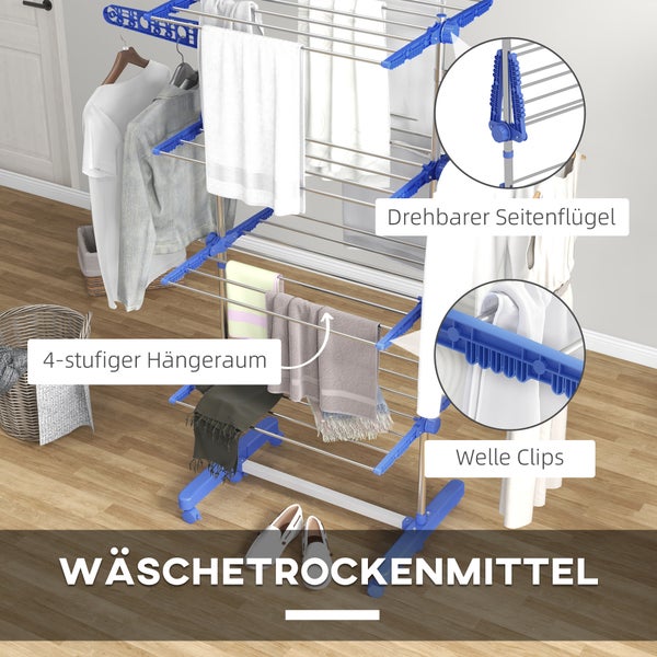 HOMCOM Wäscheständer, 142 x 55 x 172 cm, Stahl, Blau
