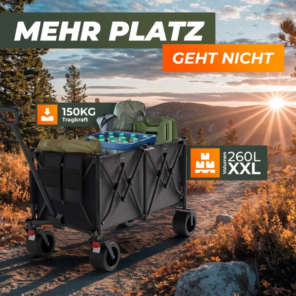 Premium XXL Bollerwagen faltbar 260L 150kg belastbar robuster Bollerwagen für jedes Gelände von BigDean