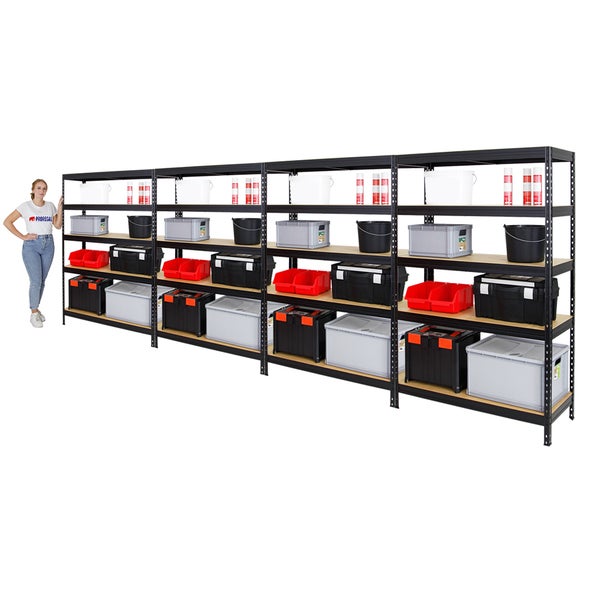 PROREGAL Mega Deal 4x Schwerlastregal Rivet HxBxT 180 x 120 x 45 cm Fachlast 250 kg Schwarz